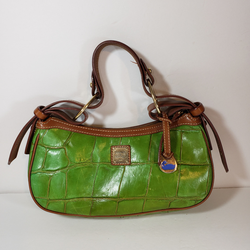 Rare Dooney & Bourke Green Croc Hobo Purse Logo Charm Key Hldr Intact